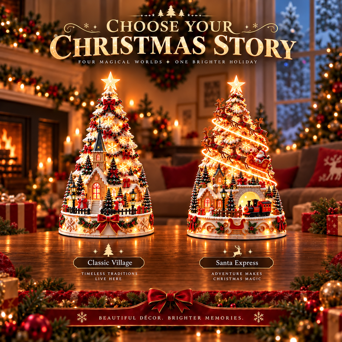 🎄 Magical Christmas Village Projection Centrepiece – 2 Festive Scenes