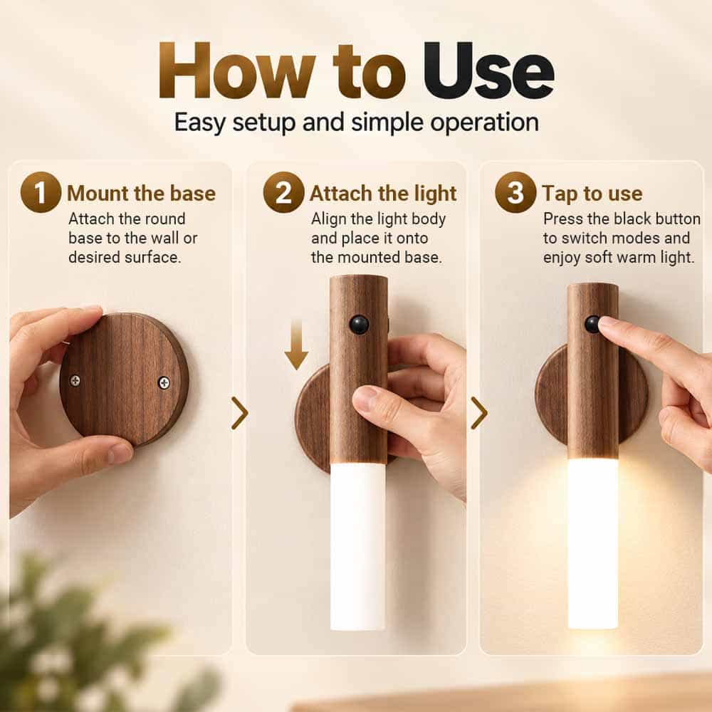Rechargeable LED Motion Sensor Night Light – Elegant Wood Finish