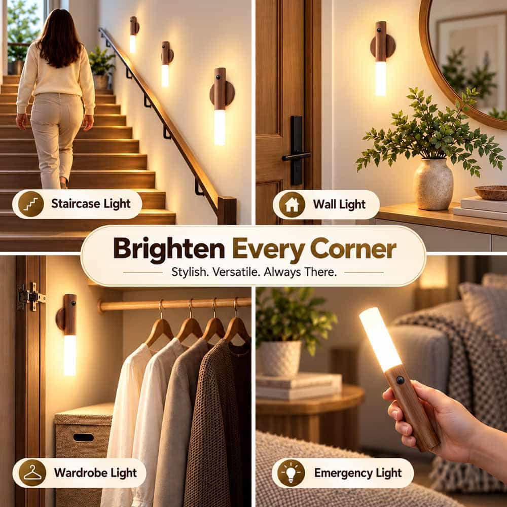 Rechargeable LED Motion Sensor Night Light – Elegant Wood Finish