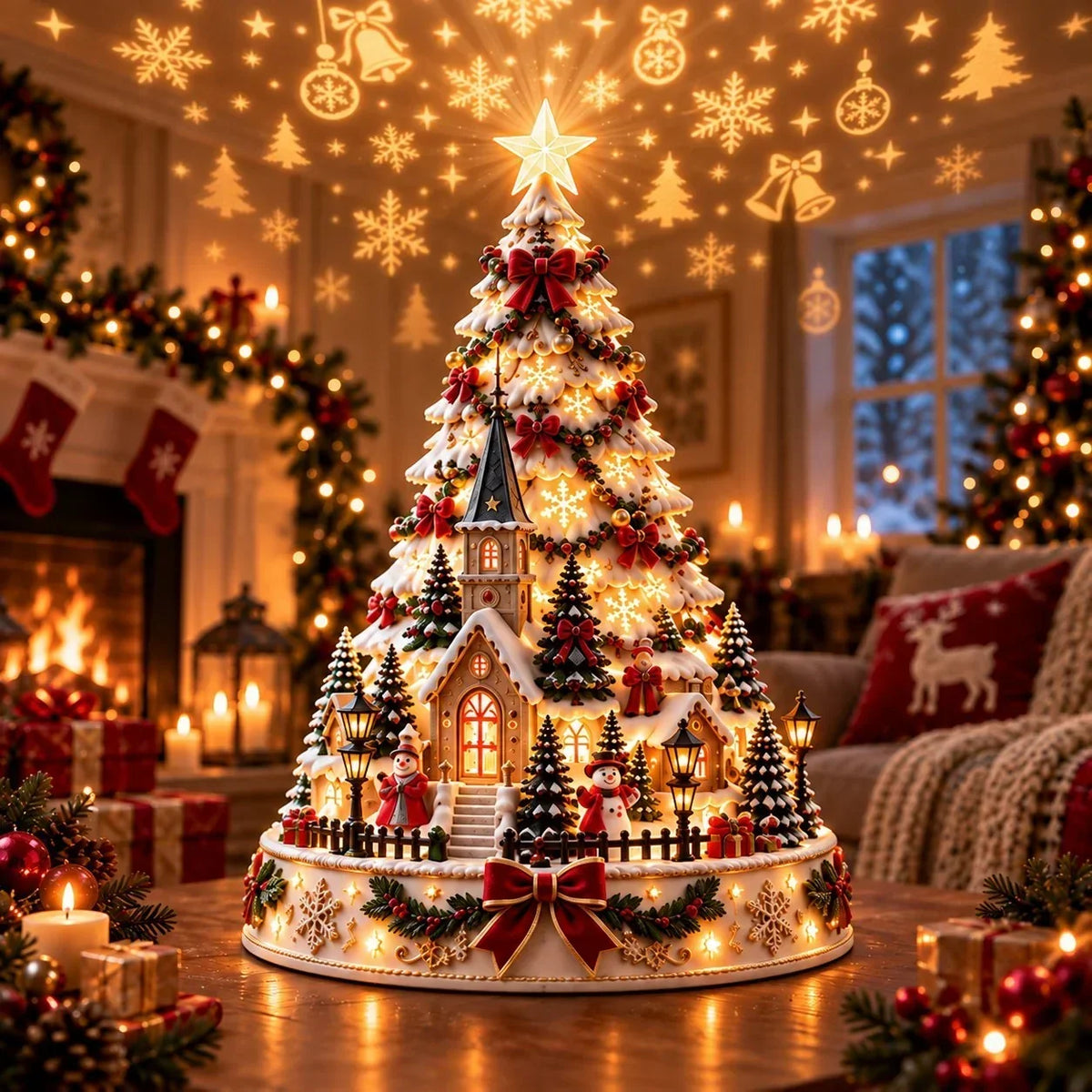 🎄 Magical Christmas Village Projection Centrepiece – 2 Festive Scenes