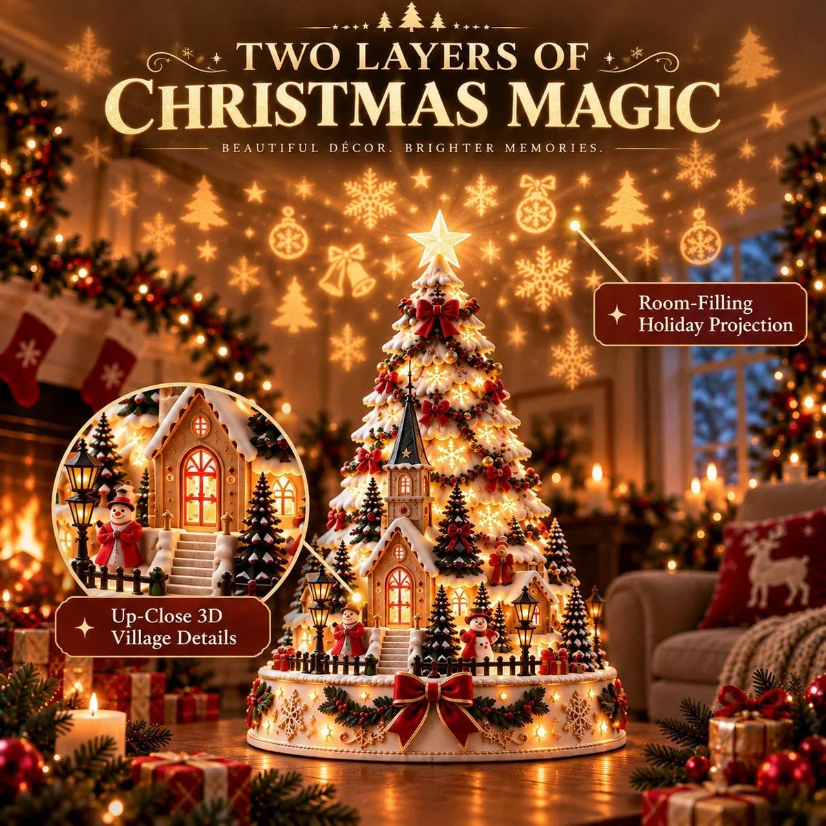 🎄 Magical Christmas Village Projection Centrepiece – 2 Festive Scenes