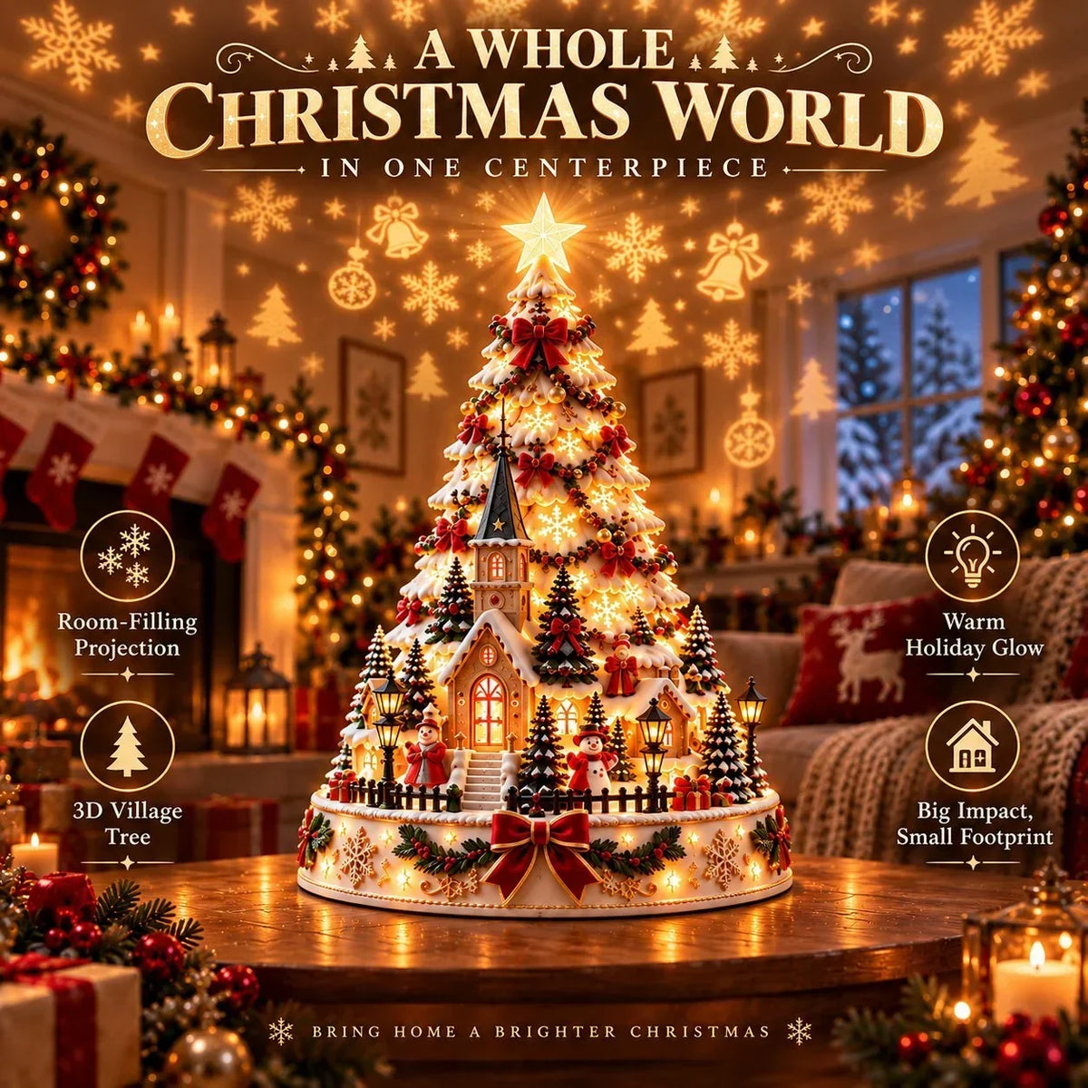 🎄 Magical Christmas Village Projection Centrepiece – 2 Festive Scenes