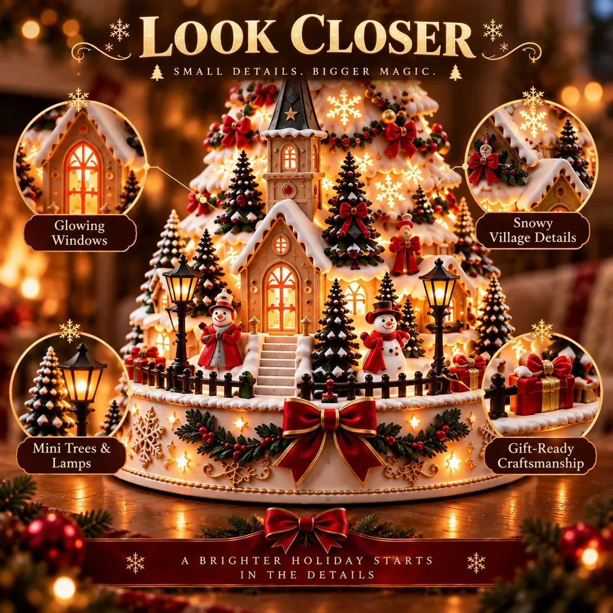 🎄 Magical Christmas Village Projection Centrepiece – 2 Festive Scenes