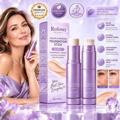 Rolimey® SkinMatch Color-Adapting Foundation Stick with Built-In Brush
