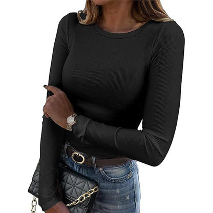 ⭐ Women's Classic Crew Neck Ribbed Knit Top